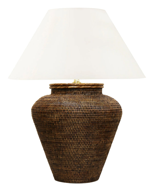 Naples Rattan Large Table Lamp, Antique Brown