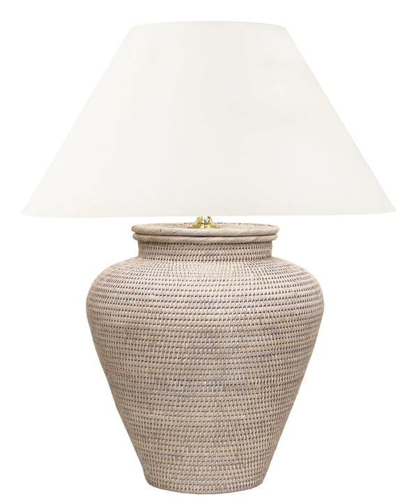 Naples Rattan Large Table Lamp, White Wash