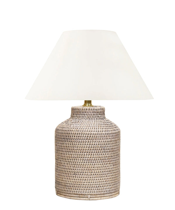 Newtown Rattan Table Lamp, White Wash