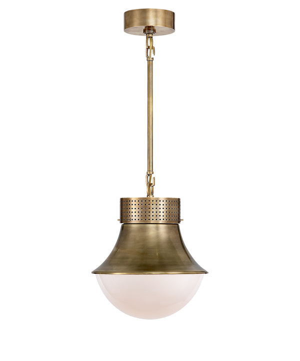 Precision Small Pendant, Antique-Burnished Brass with White Glass